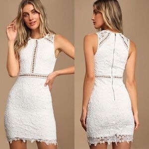LULUS | Dream Life White Lace Bodycon Dress | Size Small | Wedding Reception